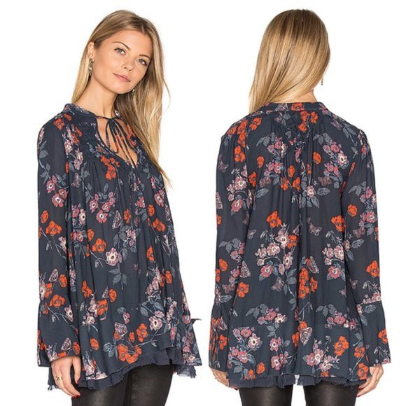 Free People Blue Pebble Crepe Bouse - Boho - XS - Picture 2 of 16